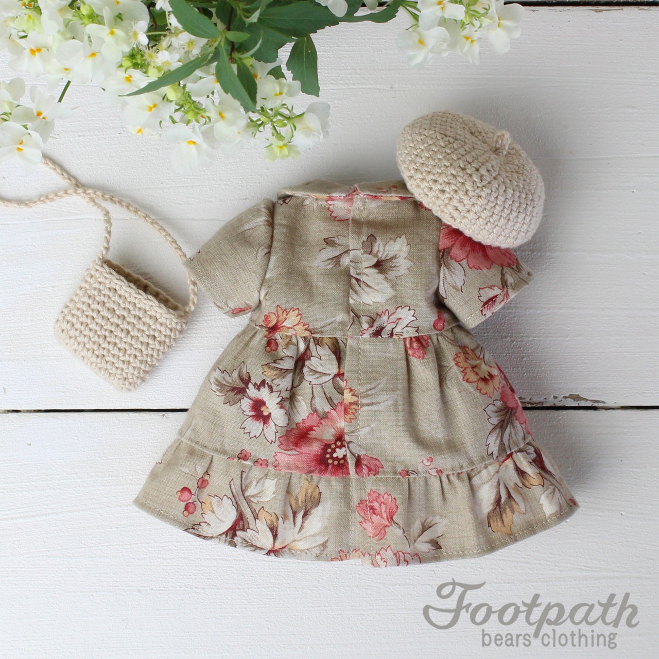 Vsb-70002 Beige floral dress beret bag  set