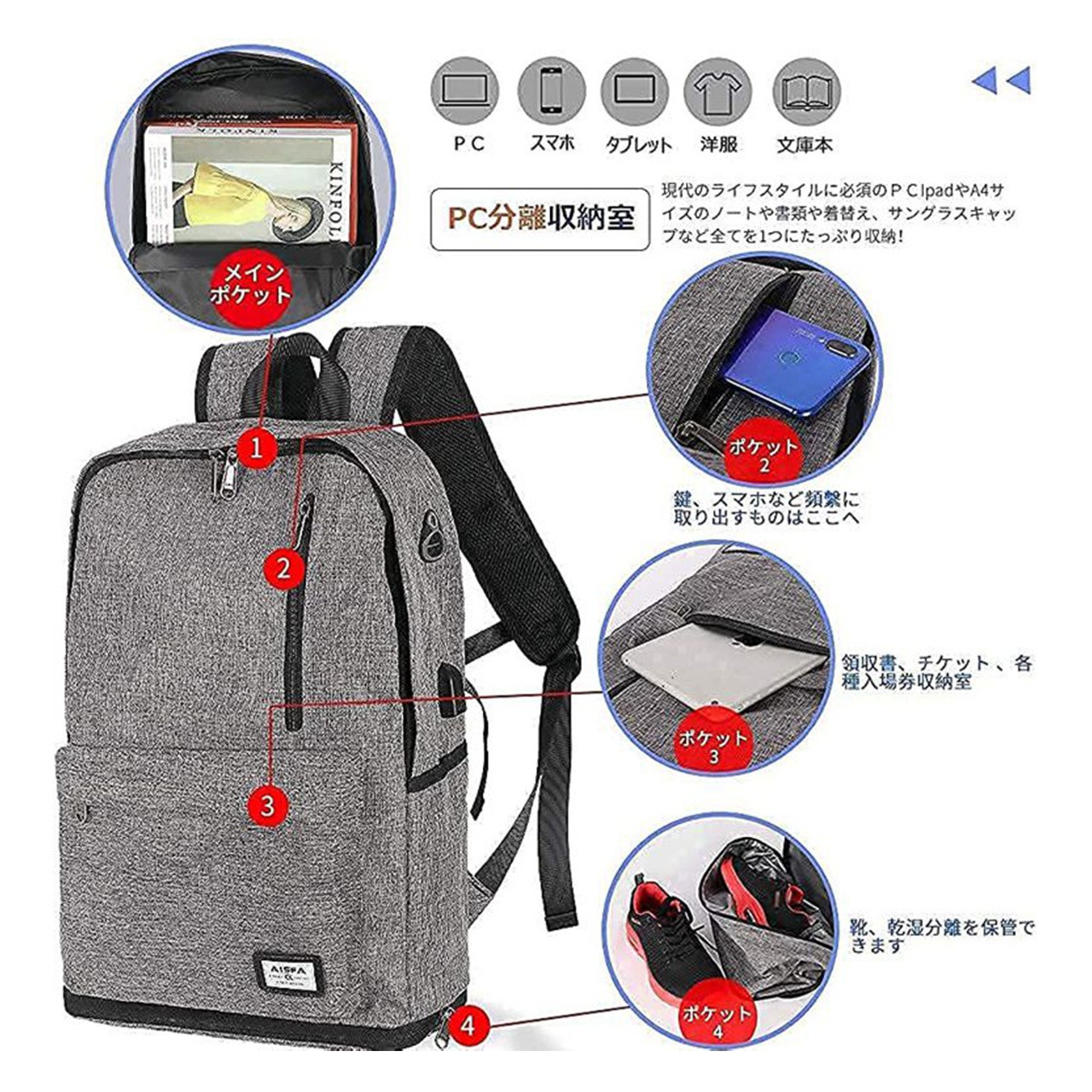 AISFA リュックメンズ リュックサック レディースバッグパック PC  