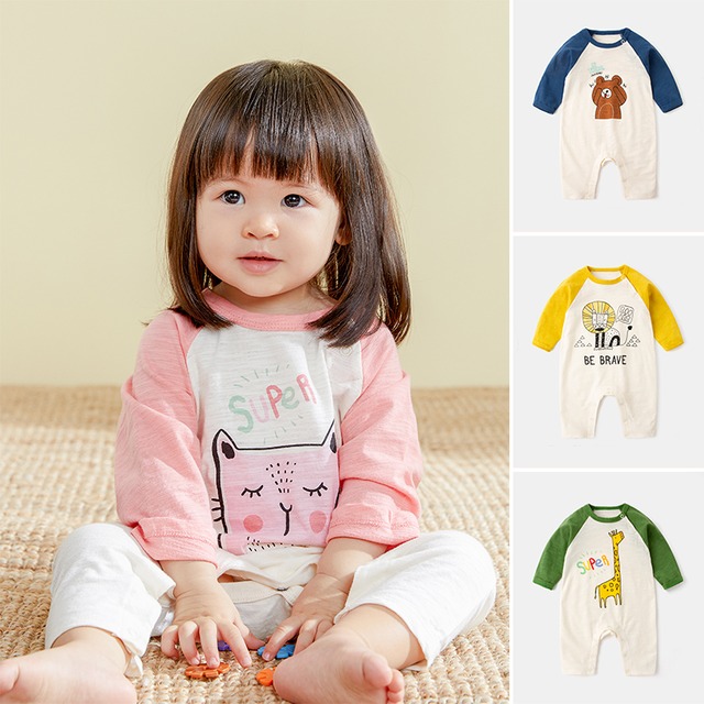 赤ちゃん漫画プリントジャンプスーツ0-6ヶ月赤ちゃん秋服新生児長袖ロンパース春と秋の赤ちゃん服 Duduベイビー59171159424