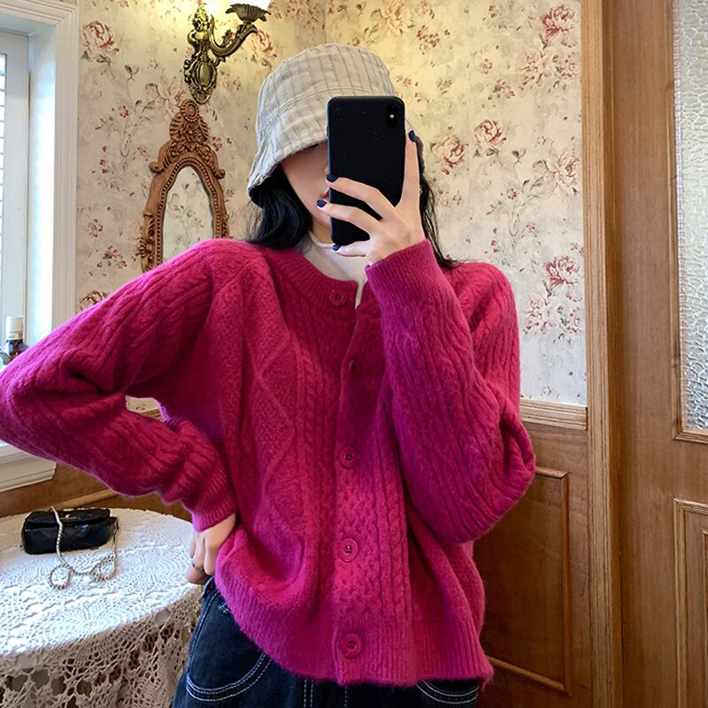 スタイルアウタースプリングオータムレッドニットセーター カーディガンジャケット ロング 春物 秋物 試着室9448626581