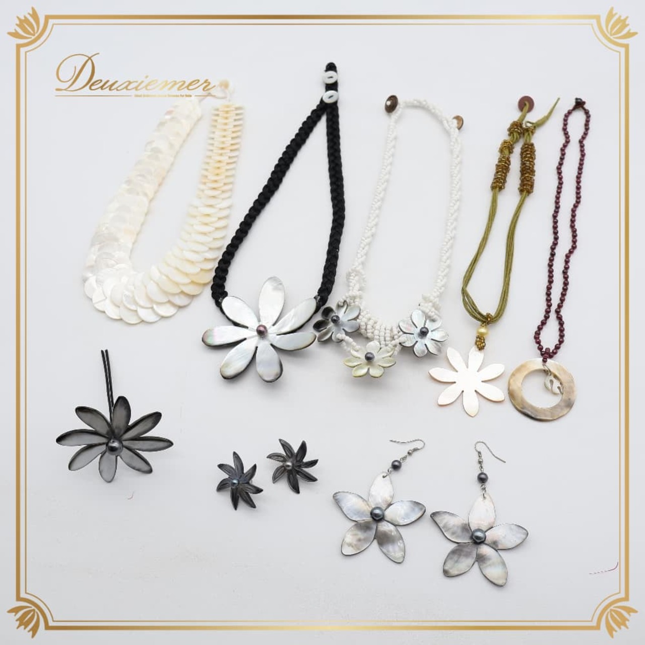 フラダンス 小物 まとめ売り 全8点 セット シェルネックレス マーメイドシェル 白 花 花モチーフ モンステラ かんざし フラ ダンス タヒチアン かわいい ネックレス ピアス アクセサリー キラキラ 輝き ホワイト系 ブラック系 ブラウン系