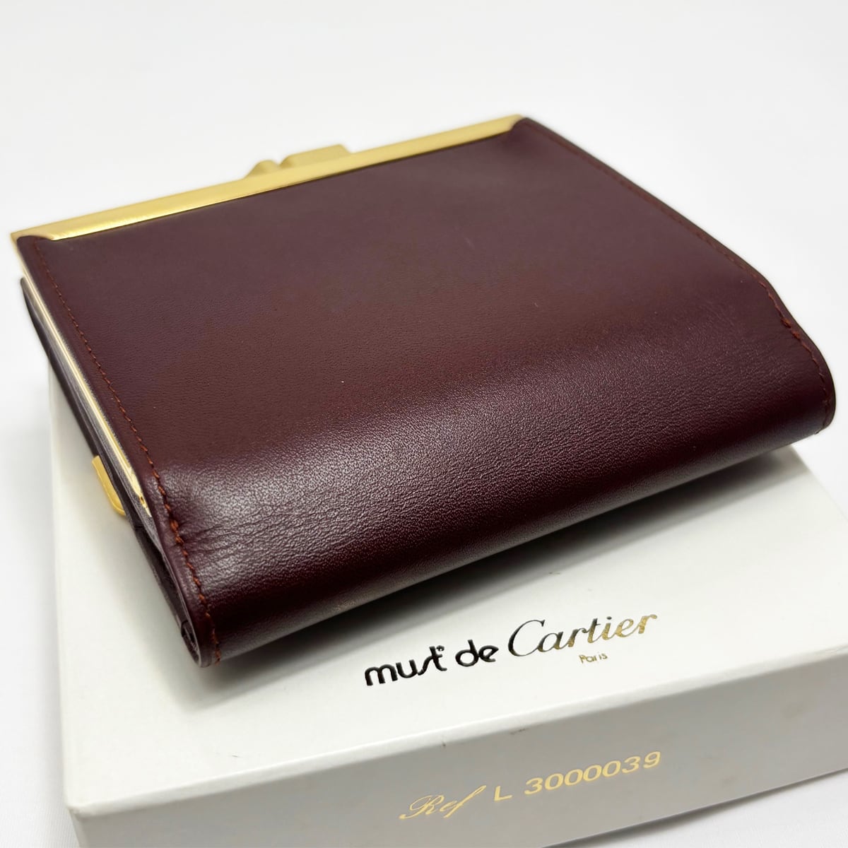 中古】 カルティエ マストドゥカルティエ がま口 財布 ボルドー