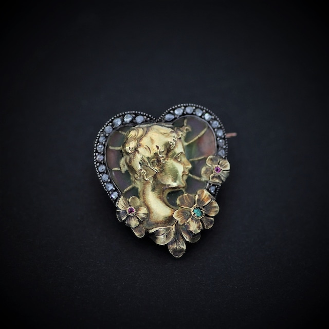 Art-Nouveau Plique a jour enamel brooch アール・ヌーヴォー プリカジュールエナメル　ブローチ