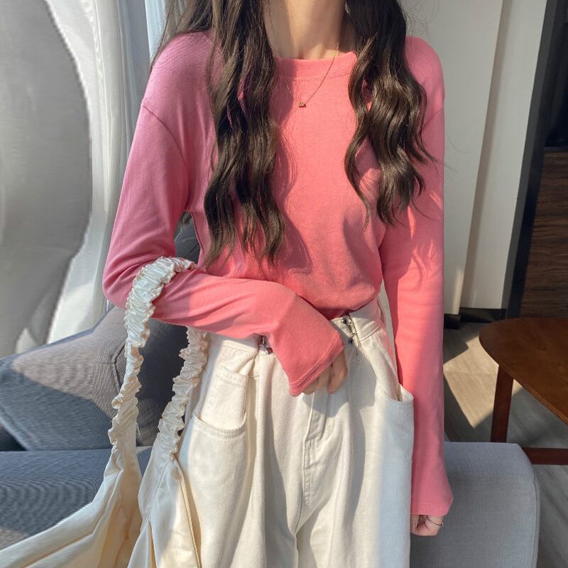 スプリングオータムホワイトシャツ ウィンターソリッド カラーTシャツ ブラック ロング 春物 秋物 冬物 ソリッドカラー 1号婦人59024306839