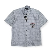 タグ付き/未使用!!◆ROCKY RABBIT ロッキーラビット キャラ刺繍 チェック柄 ボタンダウン 麻混 リネン混 半袖シャツ LL/メンズ ゴルフ/新品