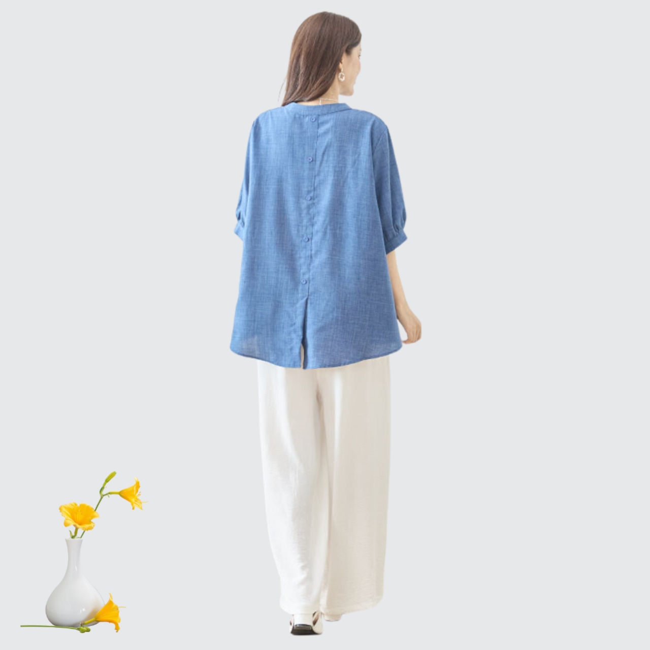 TRUBE 2ポケットギャザーワイドパンツ【M~L】ホワイト