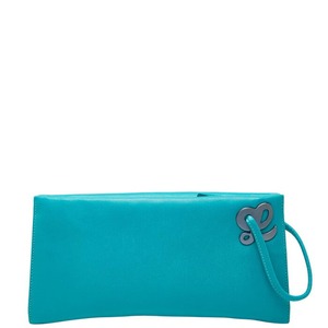 ロエベ ロゴ クラッチバッグ 青緑系 ブルー レザー レディース LOEWE 【中古】