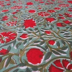 ブロックプリント生地【50cm単位】インド綿 花柄B くすみグリーン×赤 #44390-GR2