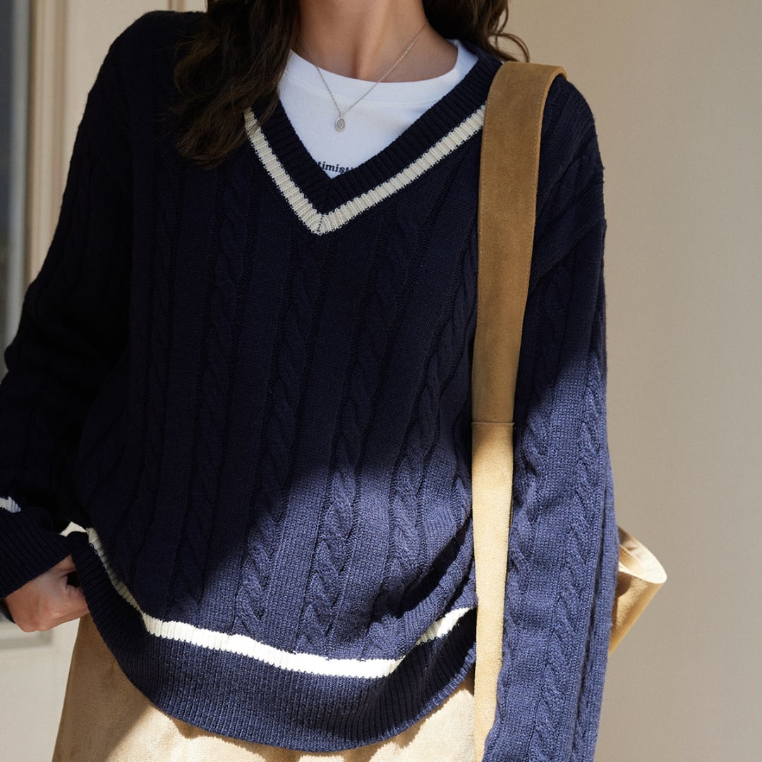 v neck twist pullover sweater