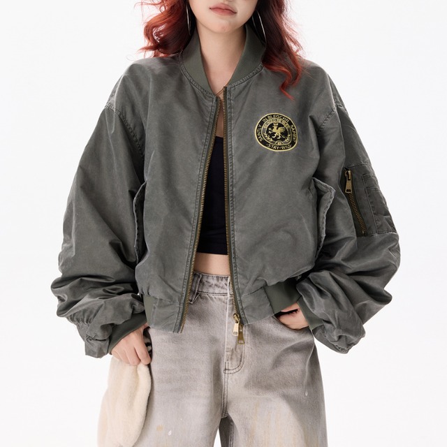 patch point gathered sleeve blouson　ワッペンポイントギャザースリーブブルゾン　J1289