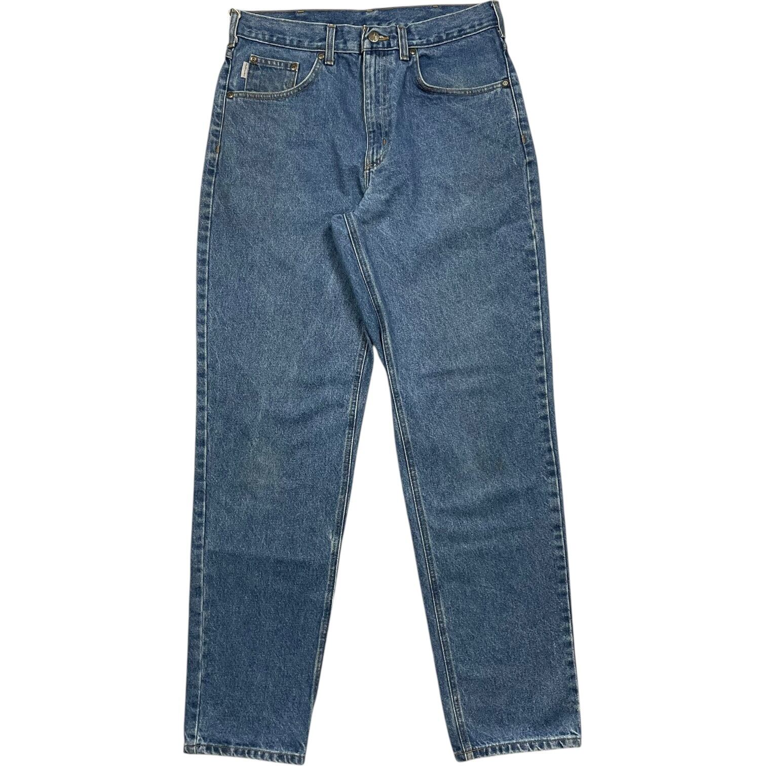 《実寸W35L34》Carhartt カーハート デニムパンツ ワンポイントロゴ 革パッチ no.9881