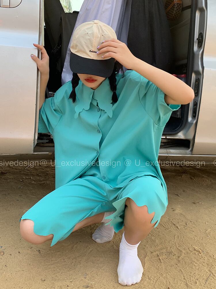 ルーズシャツ ショーツ サマーカジュアルスタイルパンツ ブラック 夏物 ブルマー ビッグFスモールZ韓国91274138795