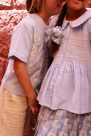 SET-PLEATED  SKIRT+PANTY - Blue jacquard flower - 4y, 6y  / Bonjour Diary