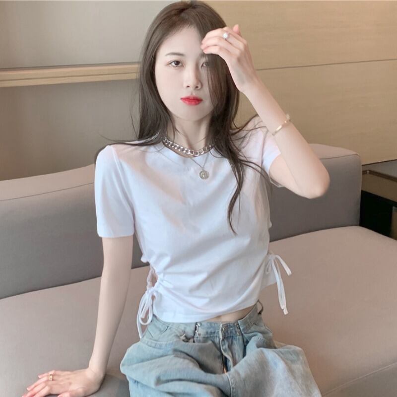 カラーギャザーショートトップス サマーTシャツ 夏物 ピュア ハンチェンe60586420797