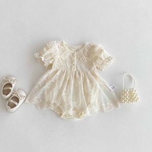 【BABY】レースクリームロンパース