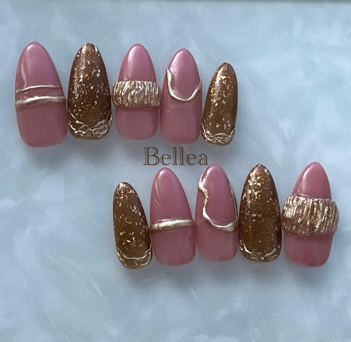 ピンクブラウン ニュアンス ネイルチップ 現品】秋ネイル ニュアンス ピンクブラウン ネイルチップ（No.43