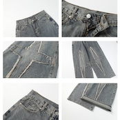 ストリート ウォッシュ加工 星デニムパンツ P263