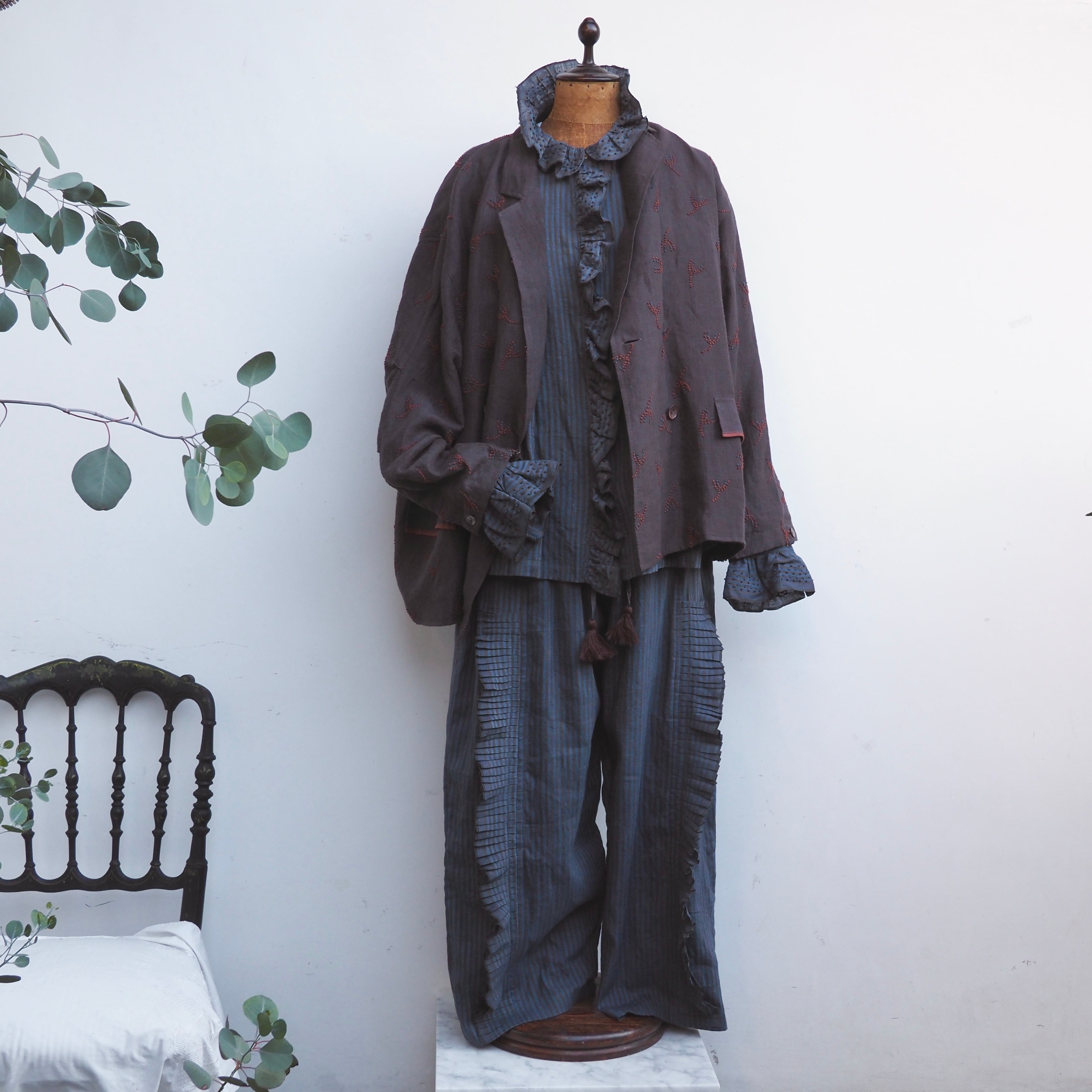 BUNON/Linen Over Jacket /オーバージャケット(black・ecru)