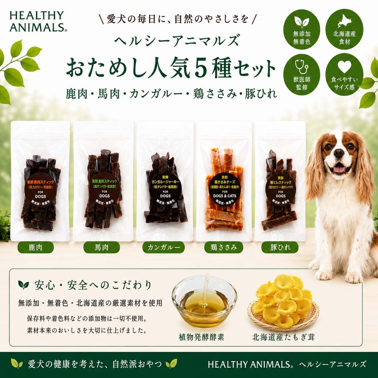 【犬猫用 おためし人気5種セット〈お肉〉】鹿肉・馬肉・カンガルー・鶏肉・豚肉|無添加おやつ|ヘルシーアニマルズ
