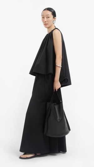 CO -Gathered Tunic Shirt in Cotton Sateen- : BLACK,