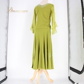 社交ダンス 衣装 スタンダード 上下セット ツーピース レッスンウェア パーティ衣装 女性用 エル・プラト 黄緑 ラインストーン シンプル 上品 伸縮性 ウエストゴム ナチュラル おしゃれ 華やか 光沢 大人 エレガント ダンス用 体形カバー 発表会 フィットネス パーティー 軽量 デイリー コーディネート モダン トレンド