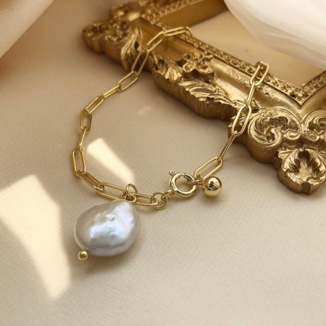 gold chain pearl bracelet　(2color)＜1201＞
