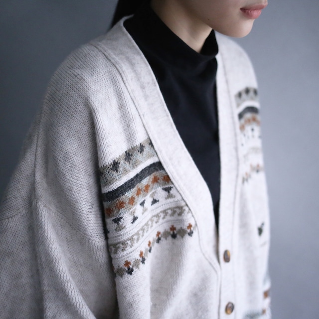 one point "和" motif human embroidery design geometry pattern loose silhouette 5b cardigan（made in italy）