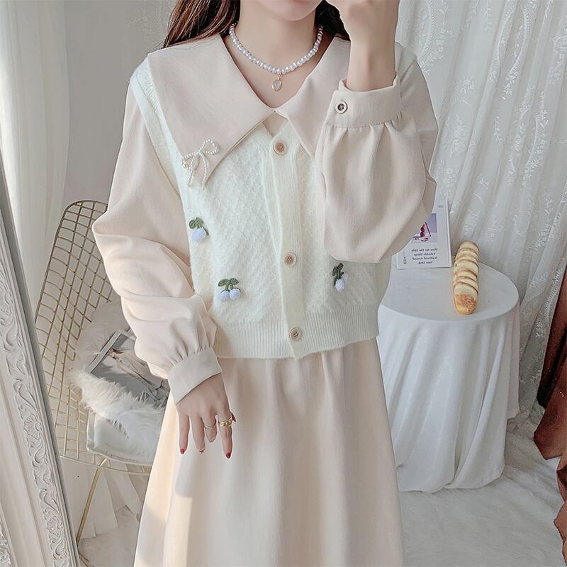 星辰家starシリーズ セットアップ 4color ベスト ワンピース 可愛い襟 デート 通勤 気質アップ 女性らしい Elegant