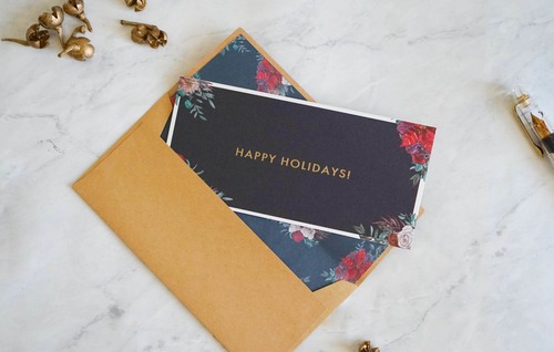 クリスマスカード｜ ヴィンテージゴールドの花柄封筒セット