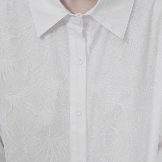 Flower design mesh stitch long shirt dress【2color】 C0857