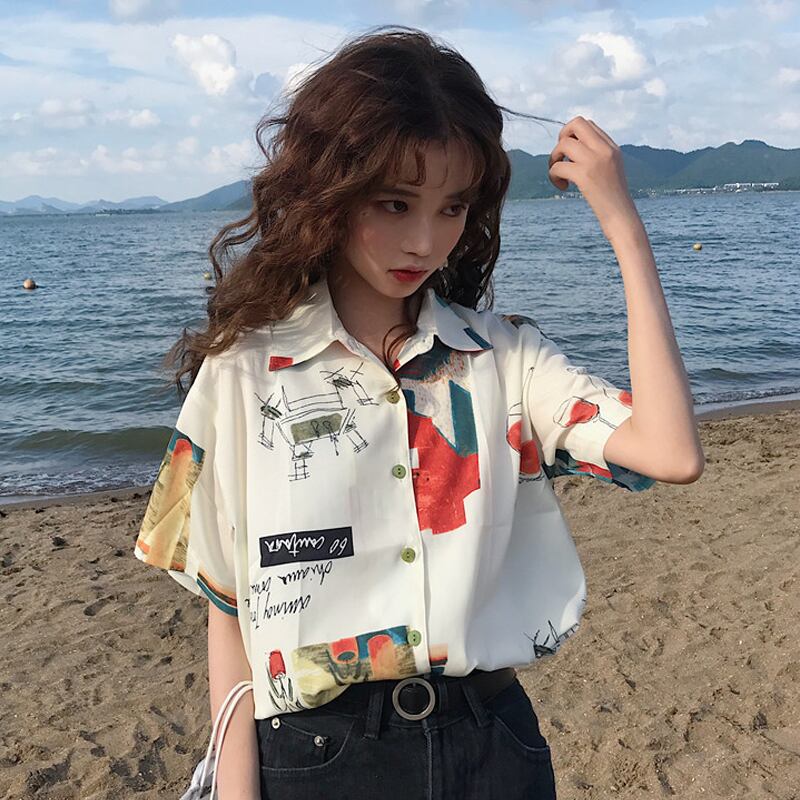 Flowerデザイン シャツ スタンダードスタイルサマー レトロ 大人ガーリー スウィート キュート カジュアル 夏物 フラワーデザイン 試着室29990622161