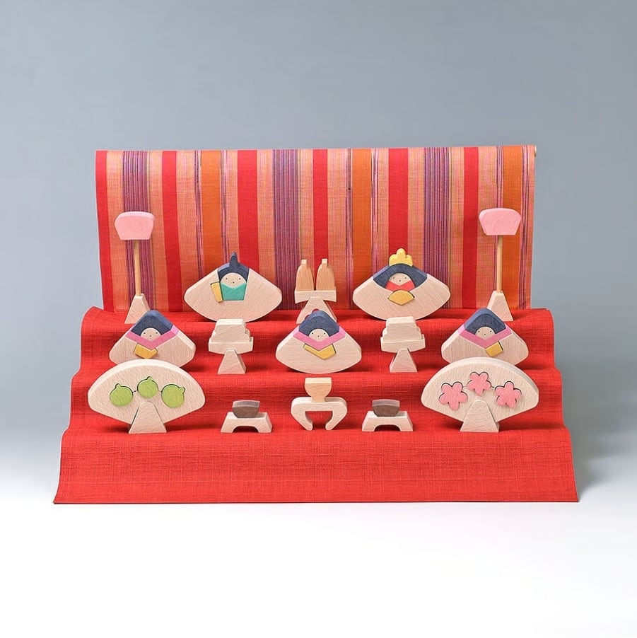 【希少】小黒三郎 円びな 五段飾り 組み木 雛人形 小黒三郎 組み木のひな人形 KH415 銀杏円びな五段飾り（普通垂幕