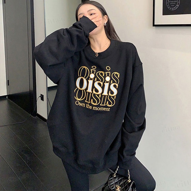 ★予約★D-923　2026新作♡OISISチェーンステッチ刺繍ロゴスウェット　ブラック