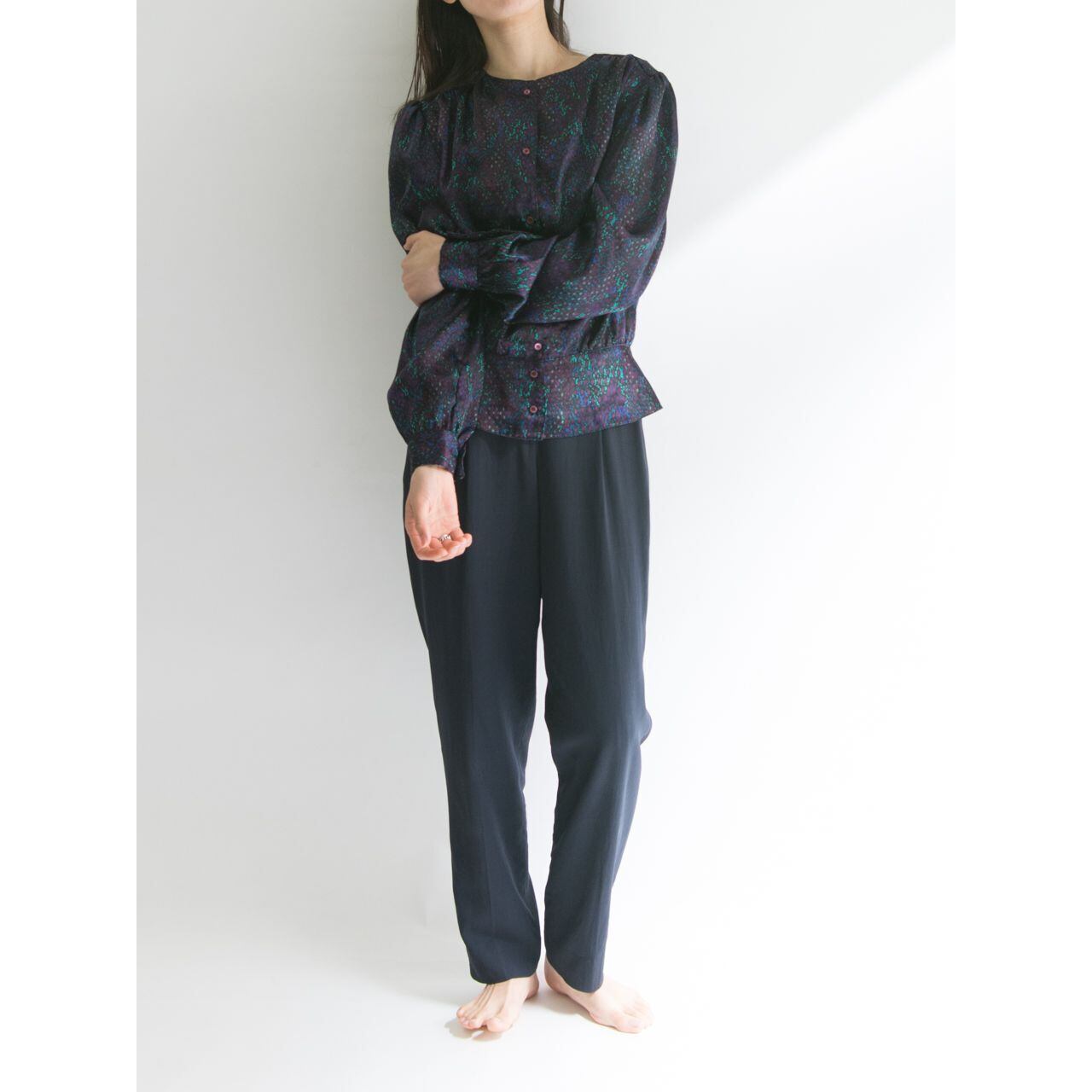 【Made in U.S.A.】Whole pattern collarless blouse（アメリカ製 総柄ノーカラーブラウス）3e