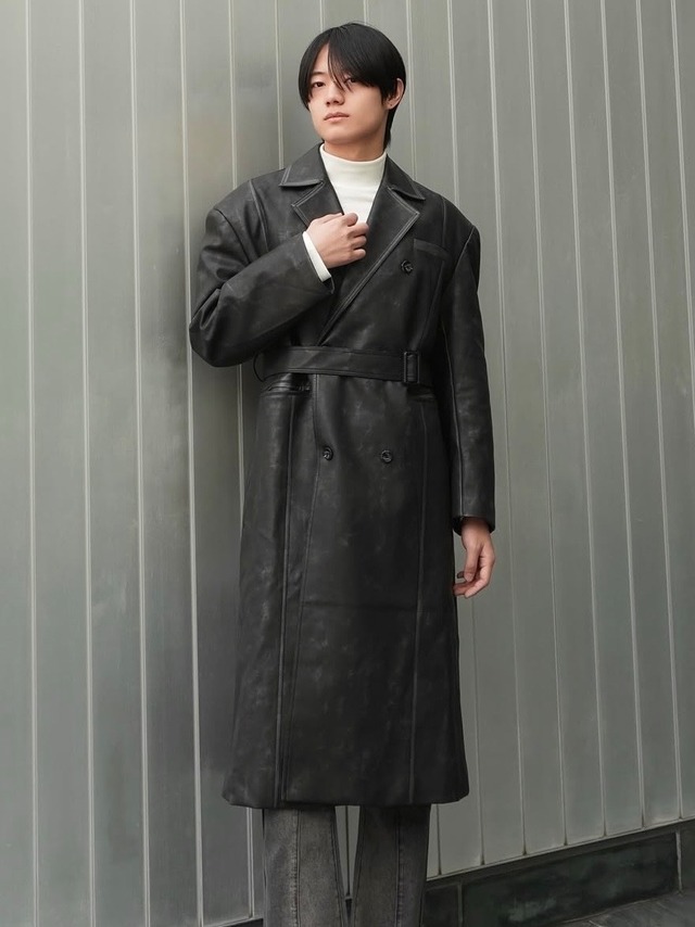 【ALUDE SELECT】vintage pu leather long coat