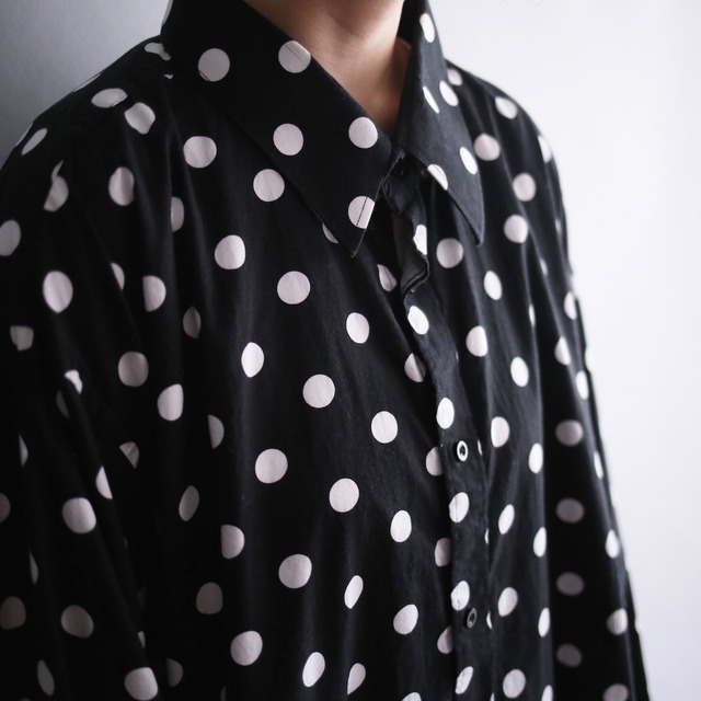 full dot pattern super big double cuffs shirt
