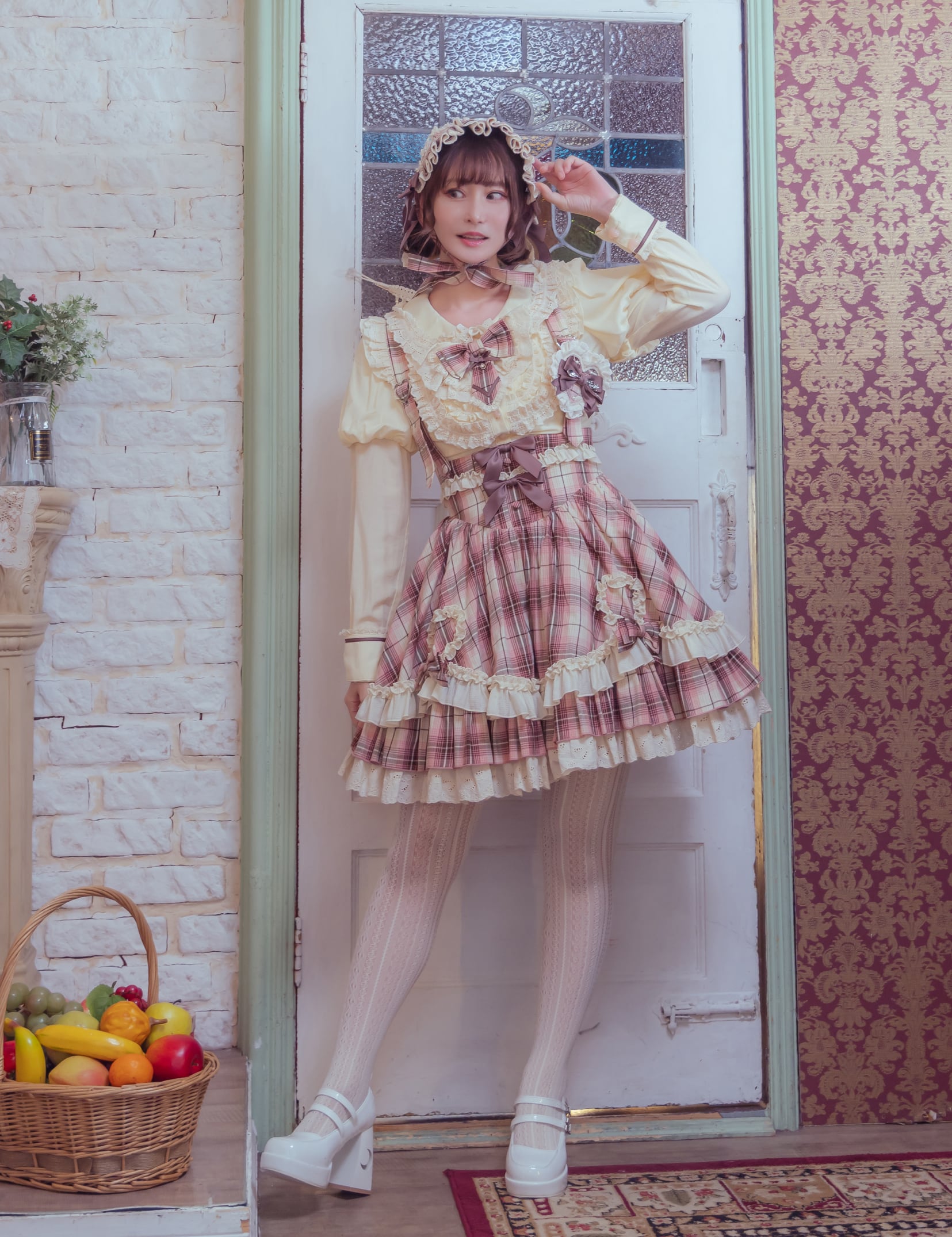 シャンティクリーム・パティスリー チェック柄ドッキングワンピース