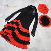 社交ダンス 衣装 ラテン ドレス ワンピース パーティドレス 赤 黒 Fantasy ファンタジー ブラック系 レッド系 ラインストーン レース 派手 カラフル 大人用 女性用 おしゃれ 躍動感 かわいい フェスティバル 競技用 結婚式 ダンスイベント エレガント 上品 ステージ衣装 パフォーマンス 衣装替え パーティーコスチューム メイドインジャパン