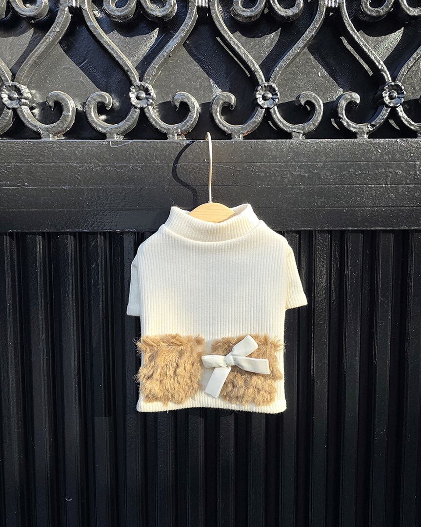 M/即納【eomuk】Coco Fur Pocket Mink T-shirt (Ivory)