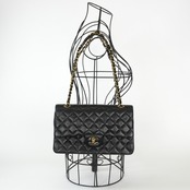 CHANEL シャネル マトラッセ 25 ラムスキン ダブルフラップ ダブルチェーン ショルダーバッグ ゴールド金具 ブラック 4番台
