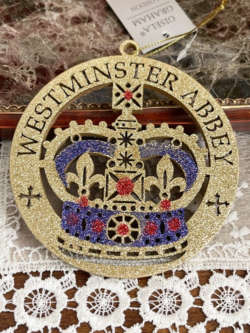 『Westminster Abbey ウエストミンスター』ゴールデンクラウン オーナメント  Golden Glitter Crown Disc Decoration 英国の画像