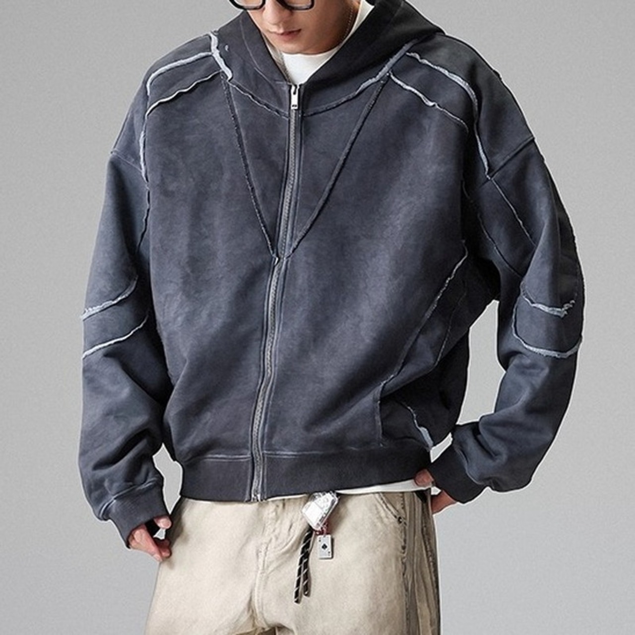 Zip-up Oversized Long Sleeve Hoodie ◇2color H0840