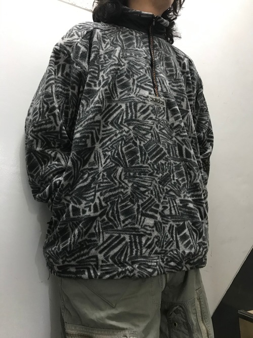90's adidas 総柄 ハーフジップフリース