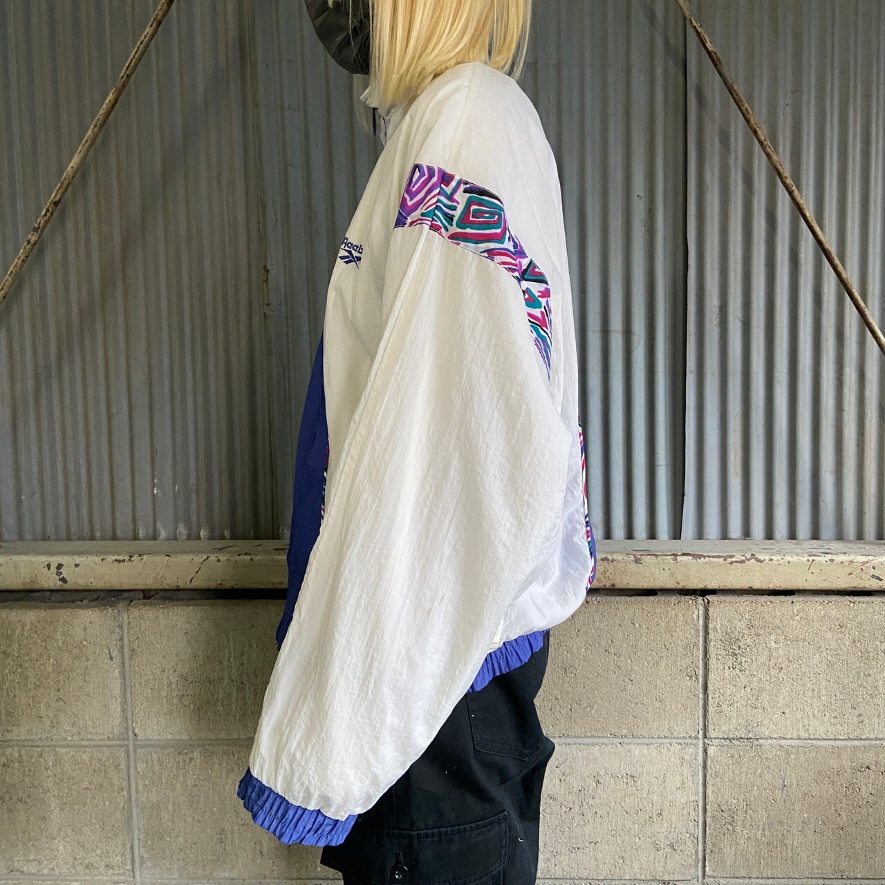 90年代 Reebok リーボック 柄切り替え ナイロンジャケット メンズL 