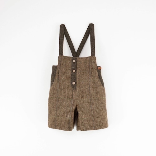 Popelin(ポペリン) / Green check woollen short dungarees with straps / 12-18M・18-24M・2-3Y
