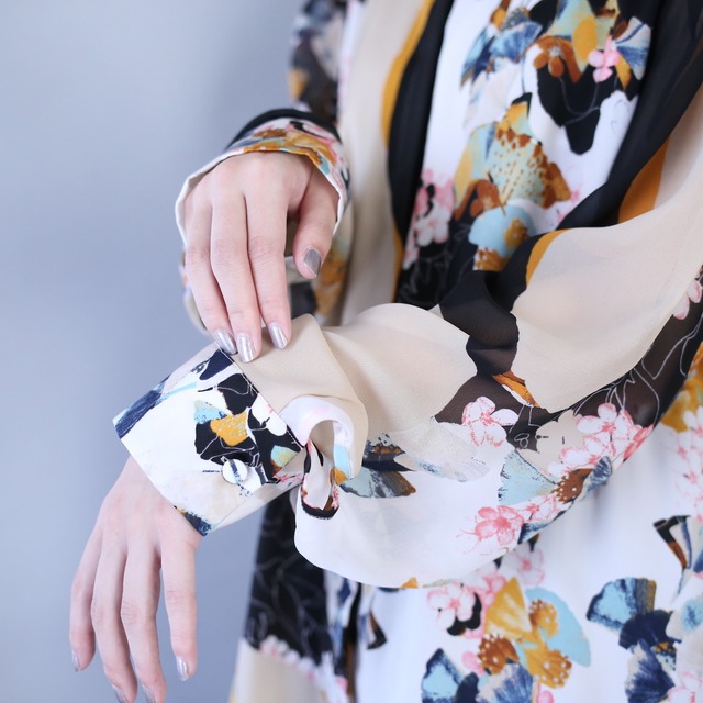 "和" motif beautiful flower pattern fry-front minimal mode special shirt