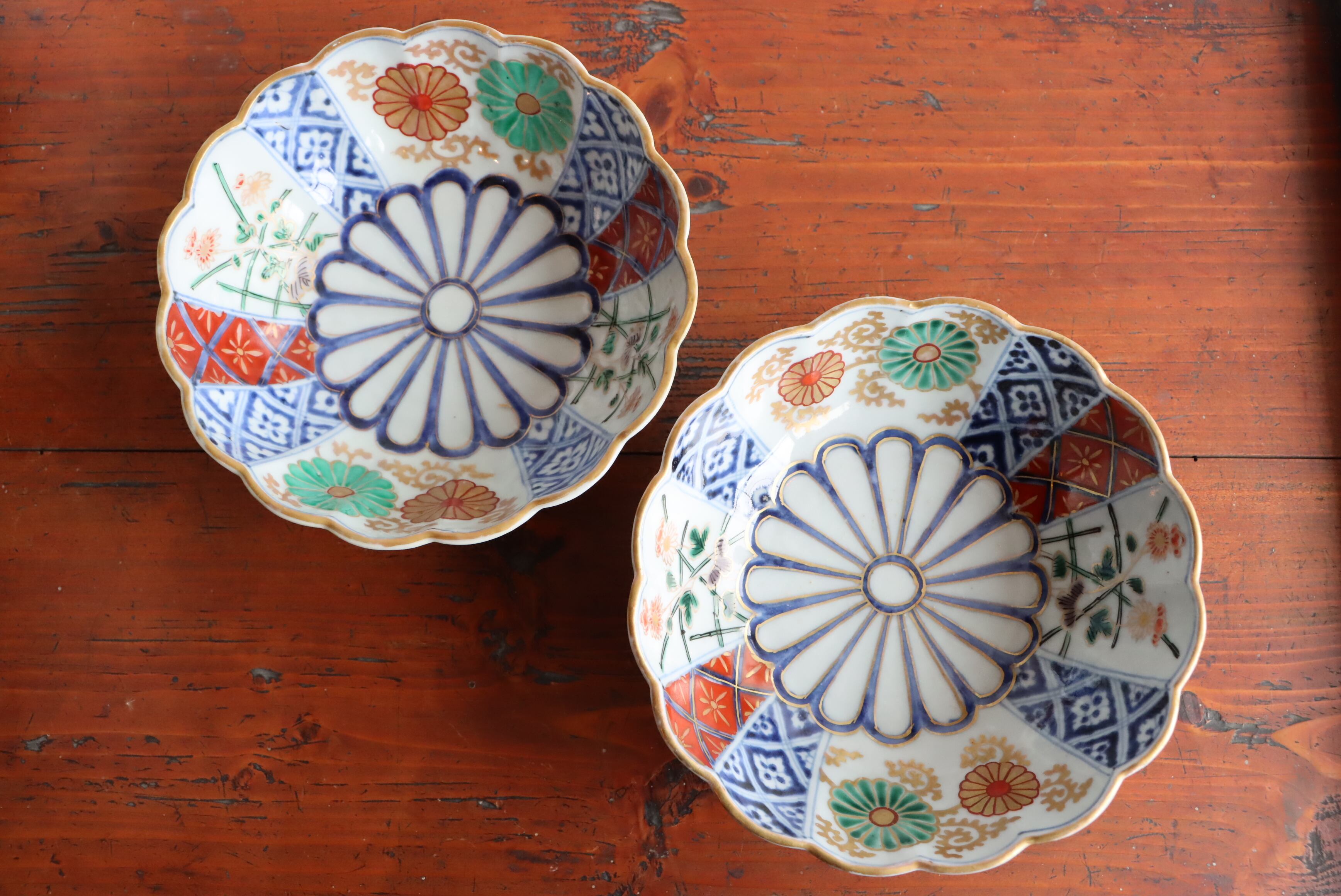 古伊万里 色絵 菊割 菊籬文 膾皿/Old Imari 