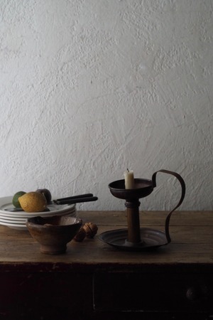 ハンドル付き銅燭台-antique copper candle stand