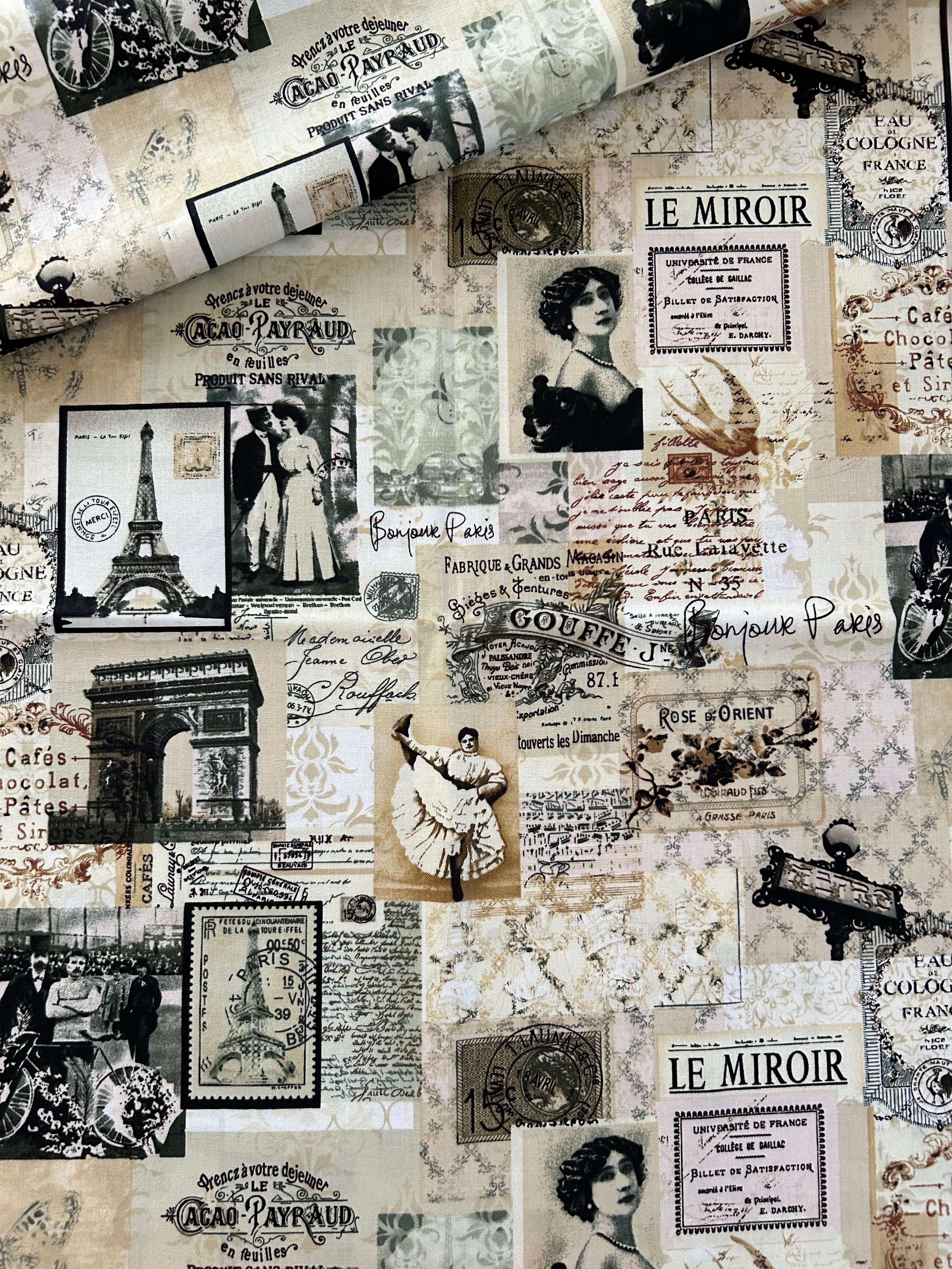輸入コットンファブリック Paris柄 コラージュ USAファブリック Timeless Treasures カルトナージュ