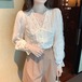 スカラップVネックドットレースブラウス ・78815